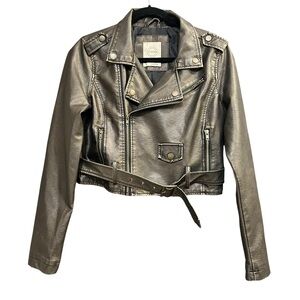 STOOSH Vegan Leather Cropped Biker Jacket